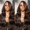 13x6 Chocolate Brown Body Wave Front HD Transparent Lace Frontal Wig Preplucked Colored Human Hair Wigs 180% 240416