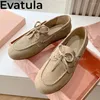 Casual Shoes 2024 Spring äkta läder Flat Loafers Women Round Toe Lace Up Single Walk Lazy Zapatos Mujer