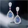 Свиная люстра Choucong 2021 Top Sell Servings Luxury Jewelry 925 Sier Sier Water Drop Blue Sapphire Cz Diamond Gemstones P Dhsms