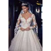 A Ligne Sleeves Ligne Mariage Long Robes longues Appliques en dentelle Satin Robes nuptiales formelles