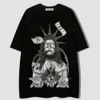 100% Cotton American Portrait Print Loose Short T-Shirt Men's High Street Dark Half Sleid Fashion