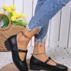 Casual Shoes Low Heel Buckle Strap Pumps For Women 2024 Winter Solid Square Ladies Pointed Toe PU Zapatos