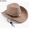 Wide Brim Hats Bucket Hats Classic % Leather Western Cowboy Hat For Men Gentleman Dad Godfather Caps Panama Cowgirl Jazz Hats Sombrero Hombre Y240425