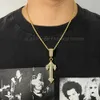 Strängar Ulj Hip Hop Letter Iced Cross Sword Pendant Halsband med 12 mm kubansk kedje rapsångare lämplig för män och kvinnor charm smycken 240424
