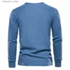 Men's T-Shirts AIOPESON Waffles Henry T-shirt Mens Long sleeved Basic Breathable Top New Autumn Solid Color T-shirtQ240426