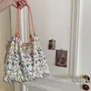 Totes de estilo simples bolsa de compras estampada de estilo de grande capacidade feminino de moda de moda de algodão portátil pano de algodão