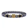 Beaded Fashionable Obsidian Lion Head Charm Bracelet for Men Lava Stone Zircon Prism and Womens New Friendship Jewelry Gifts
