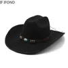 Breite Krempelnhüte Bucket Hats künstliche Wolle Western Cowboy Hüte für Männer Frauen Vintage Wide Bim Feedoras Hats Gentleman Jazz Hüte Lady Cowgirl Kleid Cap Y240425