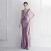 Runway Dresses Yidingzs Women Sexy Slit Party Dress DP V Neck Gold Sequin Evening Dress Long Prom Dress Y240426