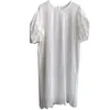 Robe d'été Femmes A-Line O-Neck Puff Sleeve Long-Htele Longle Place Casual Party Cotton Lace White Roules pour Lady 240418