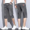 Mens Casual Appliques Summer Denim Short Pants Fashion Straight Stretch Loose Shorts Brand Multi Color Kne Length Jeans 240410