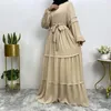 Ethnic Clothing Chiffon Cuff Sleeves Muslim Dress Middle Eastern Dubai Abayas Turkey Islamic Caftan Women Simple Long Sleeve Loose Ladies