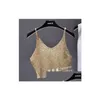 Camisoles Tanks Sparkling Sequins Half Waist Rendre Knitwear Hollowout est y condole Top Streetwear Cropped Woman Tops Summer 230508 DH49Q