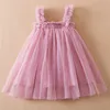 Meisjesjurken Nieuwe babymeisjes vlindervleugels Fairy Princess Dress Mooie kinderen zomer mouwloze tule jurk kind verjaardagsfeestje jurk jurk D240425