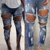 Kvinnors jeanshål förstörde rippade nödställda Slim Denim Woman High Street Vintage byxor Jean Pants Korean Streetwear Retro