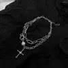 Suç parti mücevher klavikula zincirleri boyun zinciri inci çapraz kolye çift katmanlı kolye Kore tarzı tasarım kadınlar