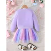 Sukienki dla dziewczynki dla dzieci 4-7 years Old Birthday Brild Long Rleeve Cute Cartoon Rainbow Tiuls Sukienki Ootd dla niemowląt Girll2404