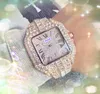 Square Roman Tank Men's Watch's Shiny Starry Full Diamonds Ring Quartz Batterz Core Président militaire Good Innewless Steel Iced Out Montres Montre de Luxe