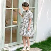 Девушка платья 2024 Корейская летняя школьная платья Дети Чунсам воротнич
