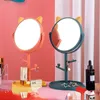 Cartoon cute cat single-sided high-definition makeup mirror desktop rotatable storage multi-functional orange large mirror