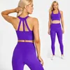 Tracksuits voor dames ABS loli 2pcs yoga set dames sportkleding sportkleding sportpak schouderband sport bh high taille poot gym pak sport pak 240424