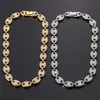 Strands Iced Coffee Beans Rhinestone Punk Miami Cuban Necklace Bracelet Statement Hip Hop Big Block Thick Chain Necklace 240424