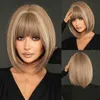 hair Wig womens bangs tea straight brown highlights dyed rice fashionable short hood with inner buckle Bob wig