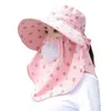 Brede rand hoeden emmer hoeden luxe boerderij werk outdoor zonnebrandcrème gezichtsmasker vrouwelijke mode drukkerij zomer hoed uv beschermende zon hoed 240424