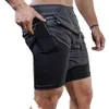 Shorts masculins pour hommes shorts de train de fitness été noirs décontractés 2-en-1 Séchage rapide de gym de course short extérieur ultra-mince pantalon J240426