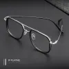 Linser Yimaruili Ultralight Pure Titanium -glasögon Frame Kvinnor Double Beam Big Face Optical Recept Glasses Frame Men 2218YJ