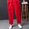 Overalls overalls bib jumpsuit lading broek mannen rood los, rechte pocket freight hiphop streetwear rompers casual broek