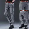 Men's Jeans Mens Fashion Letter denim pants ultra-thin straight gentleman relaxed fashion European and American style elastic mens luxury jeans grayL2404
