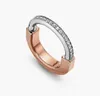 Women Band Tiifeany Ring Jewelry S925 Sterling Silver Dual Color Lock Head with High Quality Electroplated Thick Gold Gloss Carbon Diamond Versatile and Luxury New P