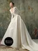 Projektantka French Light Wedding Bride 2024 Nowa letnia główna przędza z długim rękawem satynowa sukienka damska Wysoka jakość ogona przemysłu ciężkiego