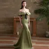 Abiti per feste Ssyfashion sirena abito da sera satinato sexy abito formale a fiocco verde sottile perle per donne Vestido de festa