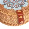 Drawschnur Druck rund Rattan Crossbody Bag Stroh Boho für Frauen Geldbeutel handgefertigtes Clutch Schulterregen