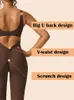 2024 Zomer dames slanke heuphefpak u nek sexy backless mouwloze wijd uitlopende broek activiteit sport yoga slijtage 240410