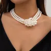 Ketten Vintage Style Faux Pearl Halskette Elegantes vielschichtiger Halshändler für Frauen mit verstellbarer Länge Edelstahllegierung