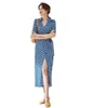 Anpassade klänningar Summer Women's Dress French Style High Temperament Elastic Knitted Print kjol Lång anpassad storlek