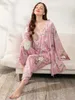 Women's Sleepwear Plus Size S-3XL Ladies Pajamas Set 3pcs 100% Viscose Printed Women Comfort Loose Homewear Large Size Femme Slpwear Pijamas Y240426