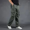 Calça masculina de alta qualidade cargo algodão casual reto soltggy bagggers calças de perna larga e roupas de homem