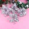 Decorative Flowers 12pcs Christmas Glitter Poinsettia Xmas Wreaths Garland Holiday Decoration ( Silver )