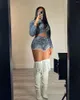 Women's Tracksuits Bling Jeans Outfit Set Sexy Women Elegant Two Pieces Denim Club Matching Top Shorts