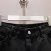 Jeans femininos urior preto largo shorts mulheres verão solto cintura grande cintura irregular esfarrapada calça jeans casual