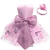 Care Flower Butterfly Baby Girls Dress 1 2 3 4 5 Years Summer Mesh Brodery Little Princess Dress Christmas Party Gift Kids kläder