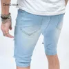 Samlona Men Leisure Splited Fashion Hip Hop Demin Shorts Summer Gescheurde korte jeans mannelijke casual skinny demin shorts 240418