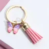 Keychains Lanyards Söt fjäril Keychain med färgglad Tassel Pendant Utsökta biltangenthållare Keyring för Women Girl Purse Bag Accessories Gift