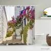 Rideaux de douche jardin paysage rideau de douche étanche en polyester tissu en mer de la mer des fleurs coudeurs de salle de bain décoration intérieure