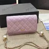 Womens Lambskin Double Pearl Beads Wallet On Gold Chain Bags WOC Crossbody Shoulder Purse Card Holder Multi Pochette Fany Pack Waist Chest Pocket 4 Colors 19x13CM