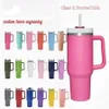 40oz hot pink stainless steel tumbler handle lid straw big capacity beer mug water bottle powder coating camping cup vacuum insulated